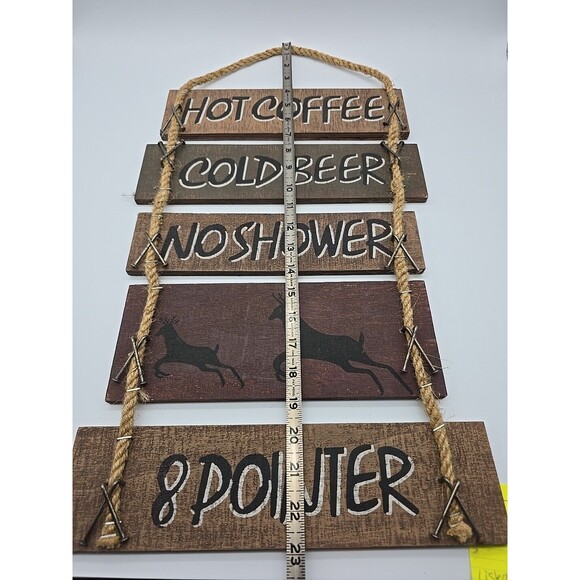 Rustic Cross Nails Wooden Hunter Cabin Wall Art Cold Beer Hot Coffee 8 Pointer - Picture 3 of 5